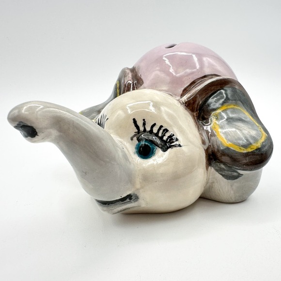 Studio Pottery Elephant Piggy Bank Hand Painted w Stopper Signed Juliana Vintage - Picture 6 of 13